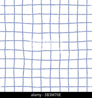 Textured Checked Seamless Pattern in Blue and White. Simple Blue Grid Hand Drawn Background, Perfect for Wrapping Paper, Fabric Design, Scrapbooking Stock Vector