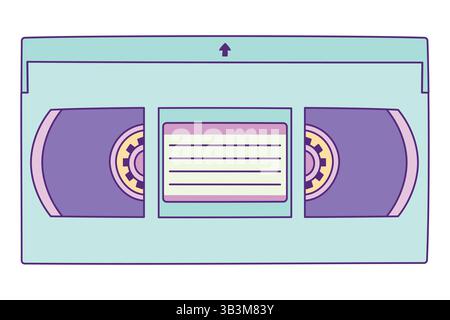 Retro VHS Cassette Hand Drawn Illustration with Outline Isolated on White Background. Vintage Analog Video Tape Record System. Film and Movie from 90s Stock Vector