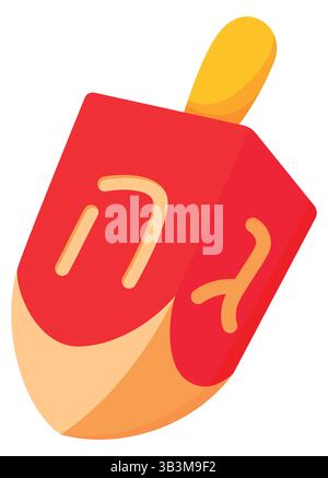 Red Dreidel Illustration Isolated on White Background. Traditional Hanukkah Spinning Top with Hebrew Letters, Perfect for Jewish Holiday Celebrations Stock Vector