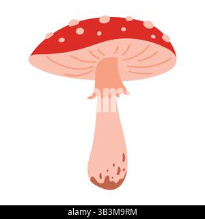 Fly agaric hand drawn illustration with red mushroom cap and white spots isolated on white background. Autumn forest poisonous mushroom Stock Vector