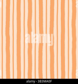 Textured Striped Seamless Pattern. Simple Orange Wavy Stripes Hand Drawn Background, Perfect for Wrapping Paper, Fabric Design, Scrapbooking Stock Vector