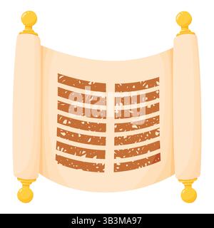 Ancient Scroll with Golden Handles. Vintage Parchment Illustration Featuring Text, Perfect for Historical, Religious, Educational, or Decorative Theme Stock Vector