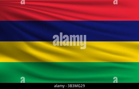 Vector flag of Mauritius waving closeup style background illustration Stock Vector