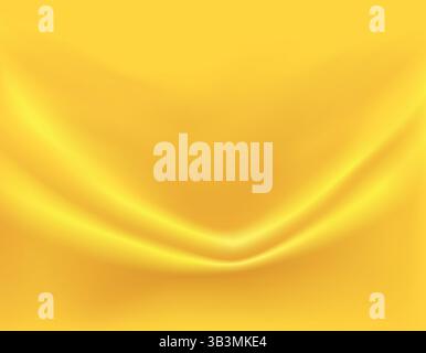 Close-up texture of smooth golden silk material. Shiny gold background with smooth texture of fabric folds. Textile pattern. Stock Vector
