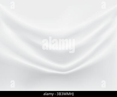Close-up texture of smooth white silk material. Shiny white background with smooth texture of fabric folds. Textile pattern. Stock Vector