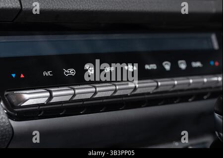 Panel with buttons to control ac in car macro close up view Stock Photo