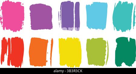 "Vibrant Colorful Brush Strokes, Expressive Paint Blots, and Abstract Artistic Brushes on White Background for Creative Design Stock Vector