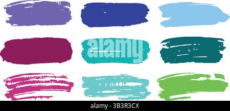 "Vibrant Colorful Brush Strokes, Expressive Paint Blots, and Abstract Artistic Brushes on White Background for Creative Design Stock Vector