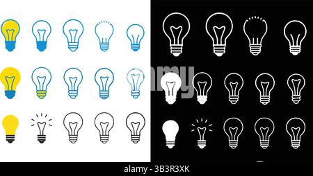 Lamp & Light Bulb Icons Set - Idea Symbol Vector Collection Isolated on White Stock Vector