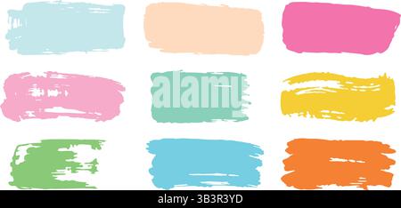 "Vibrant Colorful Brush Strokes, Expressive Paint Blots, and Abstract Artistic Brushes on White Background for Creative Design Stock Vector