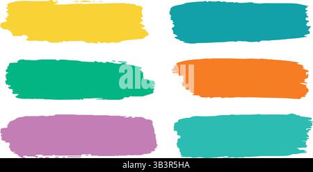 "Vibrant Colorful Brush Strokes, Expressive Paint Blots, and Abstract Artistic Brushes on White Background for Creative Design Stock Vector