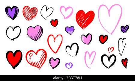 Set of hand drawn heart. collection scribble markers hearts isolated on white background. Vector illustration for print, scrap booking, graphic design Stock Vector