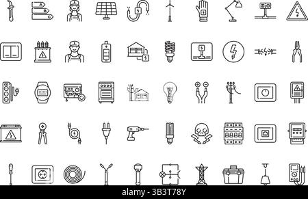 Electrician tools and elements icons Simple vector icon. Illustration symbol design template for web mobile UI element. Stock Vector