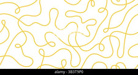 Pasta seamless pattern. Italian spaghetti background. Yellow japan ramen design. Chinese noodle texture. Doodle wavy line pattern. Hand drawn food bg Stock Vector