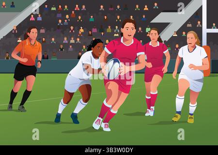 A vector illustration of Women Rugby Match Stock Vector