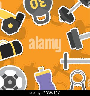 Orange frame with gym tools. Vector illustration Stock Vector