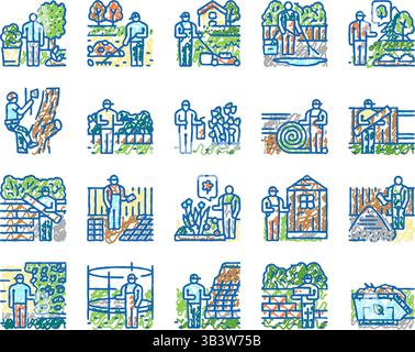 garden landscape lawn landscaping icons hand drawn Stock Vector