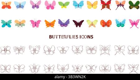 Set of Butterfly line art style. Vector illustration Stock Vector