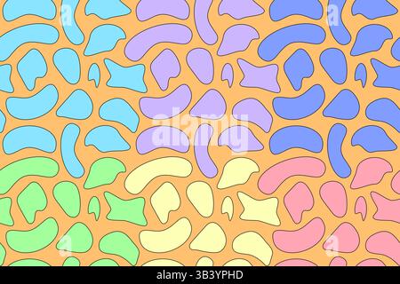 Funny and cute abstract seamless pattern resembling colorful pebbles in pastel tones on an orange background. Perfect for decorating summer clothing, Stock Vector