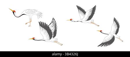 Vector illustration of four Chinese style cranes Stock Vector