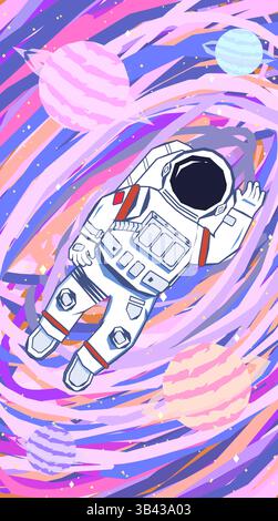 Vector illustration of cartoon astronaut in space Stock Vector