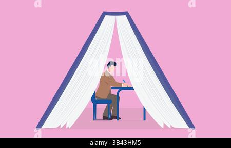 Vector concept illustration of a person studying in a book Stock Vector