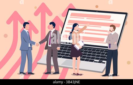 Vector concept illustration of company manager introducing investment products to clients Stock Vector