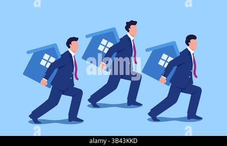 Vector concept illustration of a pedestrian walking with a mortgage loan Stock Vector