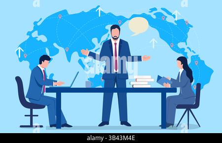 Vector concept illustration of manager explaining work content to employees Stock Vector