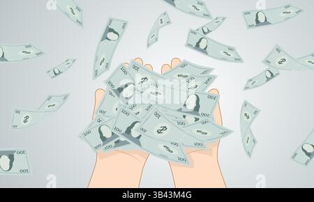 Concept illustration of hands holding many banknotes Stock Vector