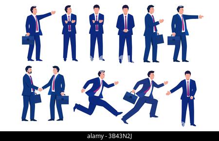 Concept illustration of businessman in various poses Stock Vector
