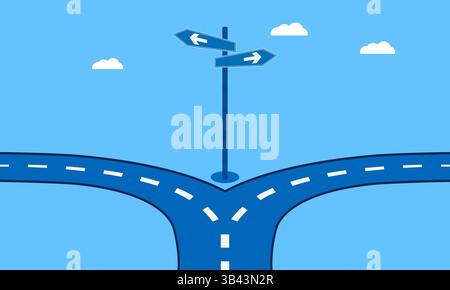 Concept illustration of a fork in the road with a guide sign Stock Vector