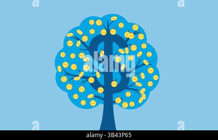 Vector concept illustration of dollar money tree Stock Vector