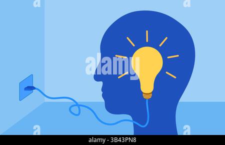 Vector concept illustration of brain charging Stock Vector
