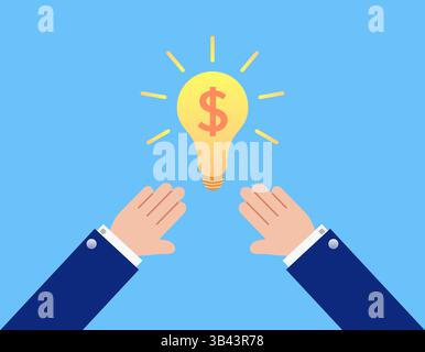 Concept illustration one of hands grabbing the idea of ​​making money Stock Vector