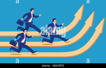 Concept illustration of a business man running in the direction of the arrow Stock Vector