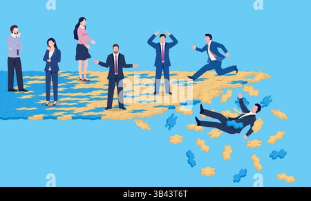 Businessman Falling Down from Broken Graph Chart Concept Illustration ...