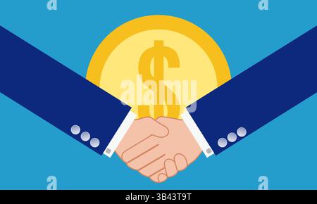 Concept illustration of business people shaking hands to reach a business cooperation Stock Vector