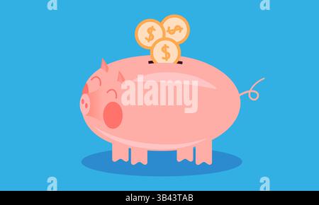 Vector concept illustration of a piggy bank symbolizing savings Stock Vector
