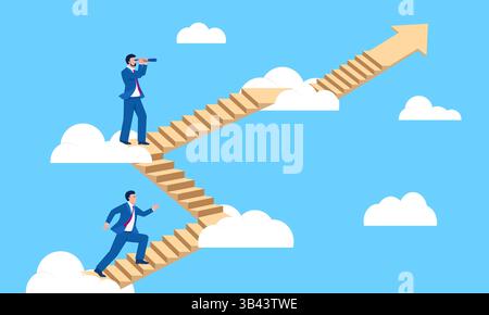 Vector concept illustration of businessman climbing up the ladder Stock Vector
