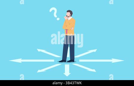 Vector concept illustration of man thinking about direction Stock Vector