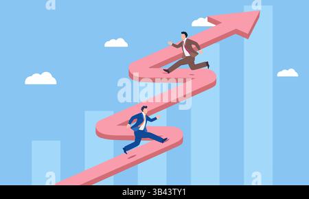 Vector concept illustration of businessman running fast along the arrow upwards Stock Vector