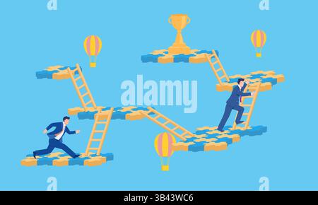 Vector concept illustration of man climbing up to compete for championship trophy Stock Vector