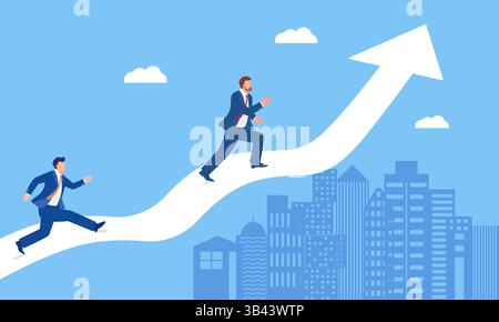 Vector concept illustration of businessman running upwards Stock Vector