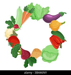 Wreath of vegetables isolated on white background Stock Vector