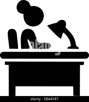 Woman working at a desk with a lamp. Stock Vector