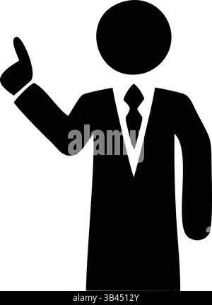 A black and white icon of a businessman in a suit, giving a thumbs-up gesture Stock Vector