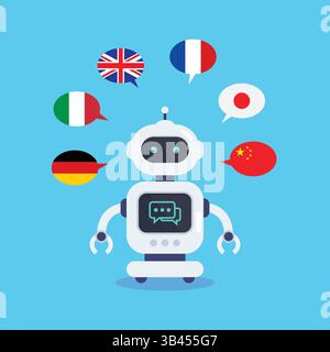 Language learning with artificial intelligence. Artificial Intelligence chatbot translator. Vector illustration Stock Vector