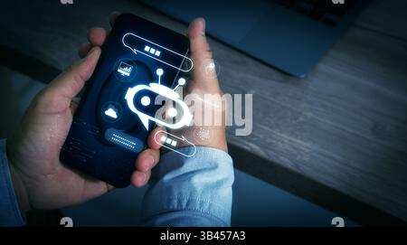 AI Technology chat automating virtual assistants and CRM software chatbot chat assistant Stock Photo