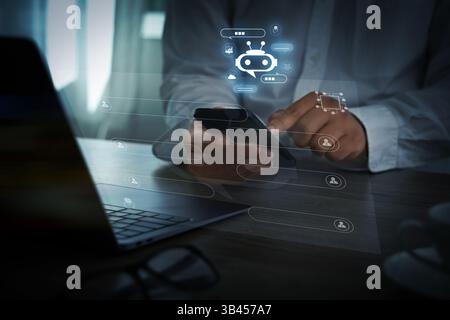 AI Technology chat automating virtual assistants and CRM software chatbot chat assistant Stock Photo